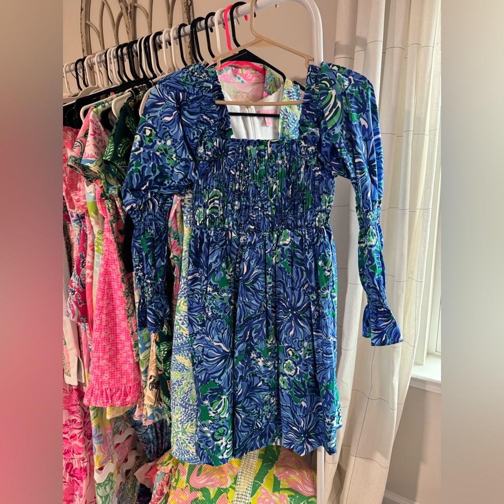 Lilly Pulitzer Blue and Green Smocked Mini Dress